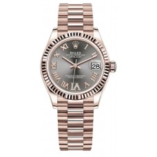 Replica Rolex Datejust 31 Everose Gold Slate Diamond Pave Roman Dial Women‘s Watch M278275-0033