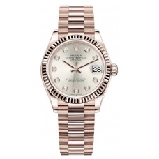 Replica Rolex Datejust 31 Everose Gold Silver Diamond Dial Women‘s Watch M278275-0039