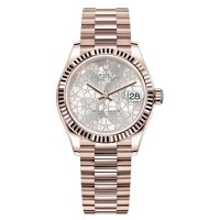 Replica Rolex Datejust 31 Everose Gold Silver Floral-Motif Diamond Dial Women‘s Watch M278275-0045