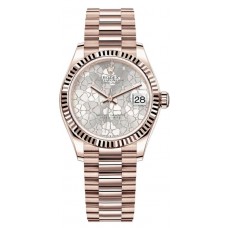 Replica Rolex Datejust 31 Everose Gold Silver Floral-Motif Diamond Dial Women‘s Watch M278275-0045