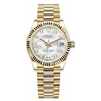 Replica Rolex Datejust 31 Yellow Gold Mother-of-Pearl Diamond Dial Women‘s Watch M278278-0010