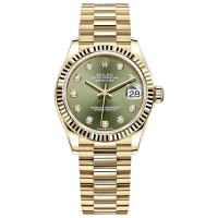 Replica Rolex Datejust 31 Yellow Gold Olive Green Diamond Dial Women‘s Watch M278278-0011