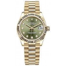 Replica Rolex Datejust 31 Yellow Gold Olive Green Diamond Dial Women‘s Watch M278278-0011