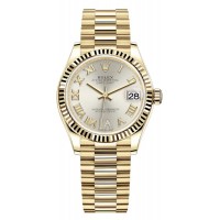 Replica Rolex Datejust 31 Yellow Gold Silver Pave Roman Diamond Dial Women‘s Watch M278278-0028