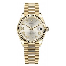 Replica Rolex Datejust 31 Yellow Gold Silver Pave Roman Diamond Dial Women‘s Watch M278278-0028