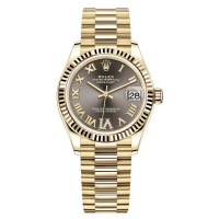 Replica Rolex Datejust 31 Yellow Gold Dark Grey Pave Roman Diamond Dial Women‘s Watch M278278-0032