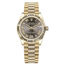Replica Rolex Datejust 31 Yellow Gold Dark Grey Pave Roman Diamond Dial Women‘s Watch M278278-0032