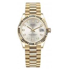 Replica Rolex Datejust 31 Yellow Gold Silver Diamond Dial Women‘s Watch M278278-0034
