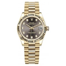 Replica Rolex Datejust 31 Yellow Gold Dark Grey Diamond Dial Women‘s Watch M278278-0036