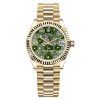 Replica Rolex Datejust 31 Yellow Gold Olive Green Floral-Motif Diamond Dial Women‘s Watch M278278-0046