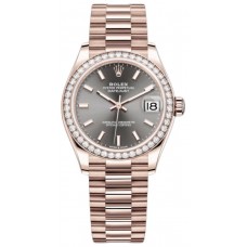 Replica Rolex Datejust 31 Everose Gold Slate Dial Diamond Bezel Women‘s Watch M278285RBR-0021