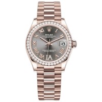 Replica Rolex Datejust 31 Everose Gold Slate Diamond Pave Roman Dial Diamond Bezel Women‘s Watch M278285RBR-0027
