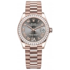 Replica Rolex Datejust 31 Everose Gold Slate Diamond Pave Roman Dial Diamond Bezel Women‘s Watch M278285RBR-0027