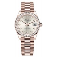 Replica Rolex Datejust 31 Everose Gold Silver Diamond Dial Diamond Bezel Women‘s Watch M278285RBR-0030