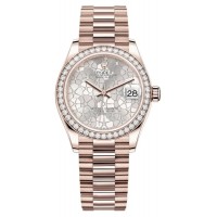 Replica Rolex Datejust 31 Everose Gold Silver Floral-Motif Diamond Dial Diamond Bezel Women‘s Watch M278285RBR-0036