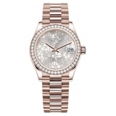 Replica Rolex Datejust 31 Everose Gold Silver Floral-Motif Diamond Dial Diamond Bezel Women‘s Watch M278285RBR-0036