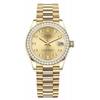 Replica Rolex Datejust 31 Yellow Gold Champagne Diamond Dial Diamond Bezel Women‘s Watch M278288RBR-0005