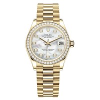 Replica Rolex Datejust 31 Yellow Gold Mother-of-Pearl Diamond Dial Diamond Bezel Women‘s Watch m278288rbr-0006