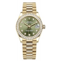 Replica Rolex Datejust 31 Yellow Gold Olive Green Diamond Dial Diamond Bezel Women‘s Watch M278288RBR-0007