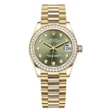 Replica Rolex Datejust 31 Yellow Gold Olive Green Diamond Dial Diamond Bezel Women‘s Watch M278288RBR-0007