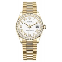 Replica Rolex Datejust 31 Yellow Gold White Roman Dial Diamond Bezel Women‘s Watch M278288RBR-0009
