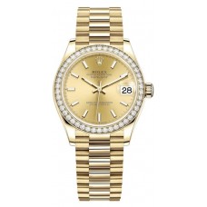 Replica Rolex Datejust 31 Yellow Gold Champagne Dial Diamond Bezel Women‘s Watch M278288RBR-0022