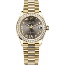 Replica Rolex Datejust 31 Yellow Gold Dark Grey Pave Roman Diamond Dial Diamond Bezel Women‘s Watch M278288RBR-0026