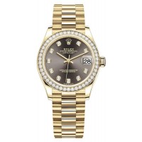 Replica Rolex Datejust 31 Yellow Gold Dark Grey Diamond Dial Diamond Bezel Women‘s Watch M278288RBR-0030