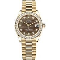 Replica Rolex Datejust 31 Yellow Gold Black Mother-of-Pearl Diamond Dial Diamond Bezel Women‘s Watch M278288RBR-0032