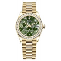 Replica Rolex Datejust 31 Yellow Gold Olive Green Floral-Motif Diamond Dial Diamond Bezel Women‘s Watch M278288RBR-0038