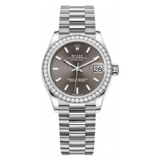 Replica Rolex Datejust 31 White Gold Dark Grey Dial Diamond Bezel Women‘s Watch M278289RBR-0014