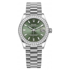 Replica Rolex Datejust 31 White Gold Mint Green Dial Diamond Bezel Women‘s Watch M278289RBR-0015