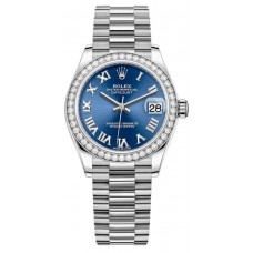 Replica Rolex Datejust 31 White Gold Blue Roman Dial Diamond Bezel Women‘s Watch M278289RBR-0023