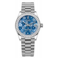 Replica Rolex Datejust 31 White Gold Azzuro-Blue Floral-Motif Diamond Dial Women‘s Watch M278289RBR-0025