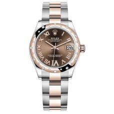 Replica Rolex Datejust 31 and Rose Gold Chocolate Pave Roman Dial Domed Diamond Bezel Women‘s Watch M278341RBR-0003