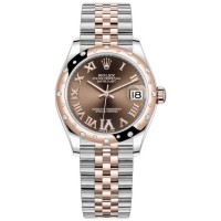Replica Rolex Datejust 31 and Rose Gold Chocolate Pave Roman Dial Domed Diamond Bezel Women‘s Watch M278341RBR-0004