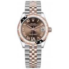 Replica Rolex Datejust 31 and Rose Gold Chocolate Pave Roman Dial Domed Diamond Bezel Women‘s Watch M278341RBR-0004