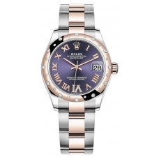 Replica Rolex Datejust 31 and Rose Gold Aubergine Pave Roman Dial Domed Diamond Bezel Women‘s Watch M278341RBR-0019