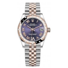 Replica Rolex Datejust 31 and Rose Gold Aubergine Pave Roman Dial Domed Diamond Bezel Women‘s Watch M278341RBR-0020