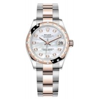 Replica Rolex Datejust 31 and Rose Gold Mother-of-Pearl Diamond Dial Domed Diamond Bezel Women‘s Watch M278341RBR-0025