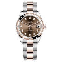 Replica Rolex Datejust 31 and Rose Gold Chocolate Diamond Dial Domed Diamond Bezel Women‘s Watch M278341RBR-0027