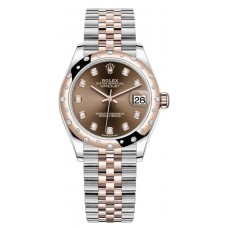 Replica Rolex Datejust 31 and Rose Gold Chocolate Diamond Dial Domed Diamond Bezel Women‘s Watch M278341RBR-0028