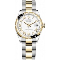 Replica Rolex Datejust 31 and Yellow Gold White Roman Dial Domed Diamond Bezel Women‘s Watch M278343RBR-0001