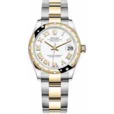 Replica Rolex Datejust 31 and Yellow Gold White Roman Dial Domed Diamond Bezel Women‘s Watch M278343RBR-0001