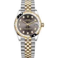 Replica Rolex Datejust 31 and Yellow Gold Dark Grey Diamond Dial Domed Diamond Bezel Women‘s Watch M278343RBR-0022