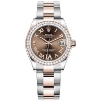 Replica Rolex Datejust 31 and Rose Gold Chocolate Pave Roman Dial Diamond Bezel Women‘s Watch M278381RBR-0005