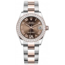Replica Rolex Datejust 31 and Rose Gold Chocolate Pave Roman Dial Diamond Bezel Women‘s Watch M278381RBR-0005