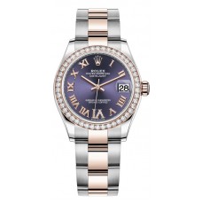 Replica Rolex Datejust 31 and Rose Gold Aubergine Pave Roman Dial Diamond Bezel Women‘s Watch M278381RBR-0019