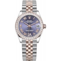 Replica Rolex Datejust 31 and Rose Gold Aubergine Pave Roman Dial Diamond Bezel Women‘s Watch M278381RBR-0020