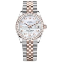 Replica Rolex Datejust 31 and Rose Gold Mother-of-Pearl Diamond Dial Diamond Bezel Women‘s Watch M278381RBR-0026